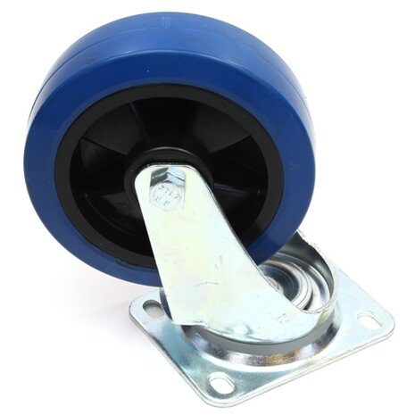 Zwenkwiel 160 mm blauw met rem